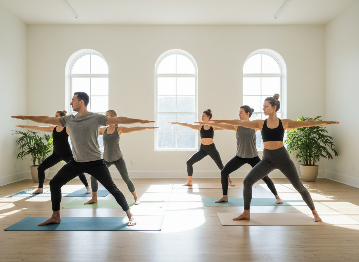 Cours de yoga physique — postures de force et équilibre